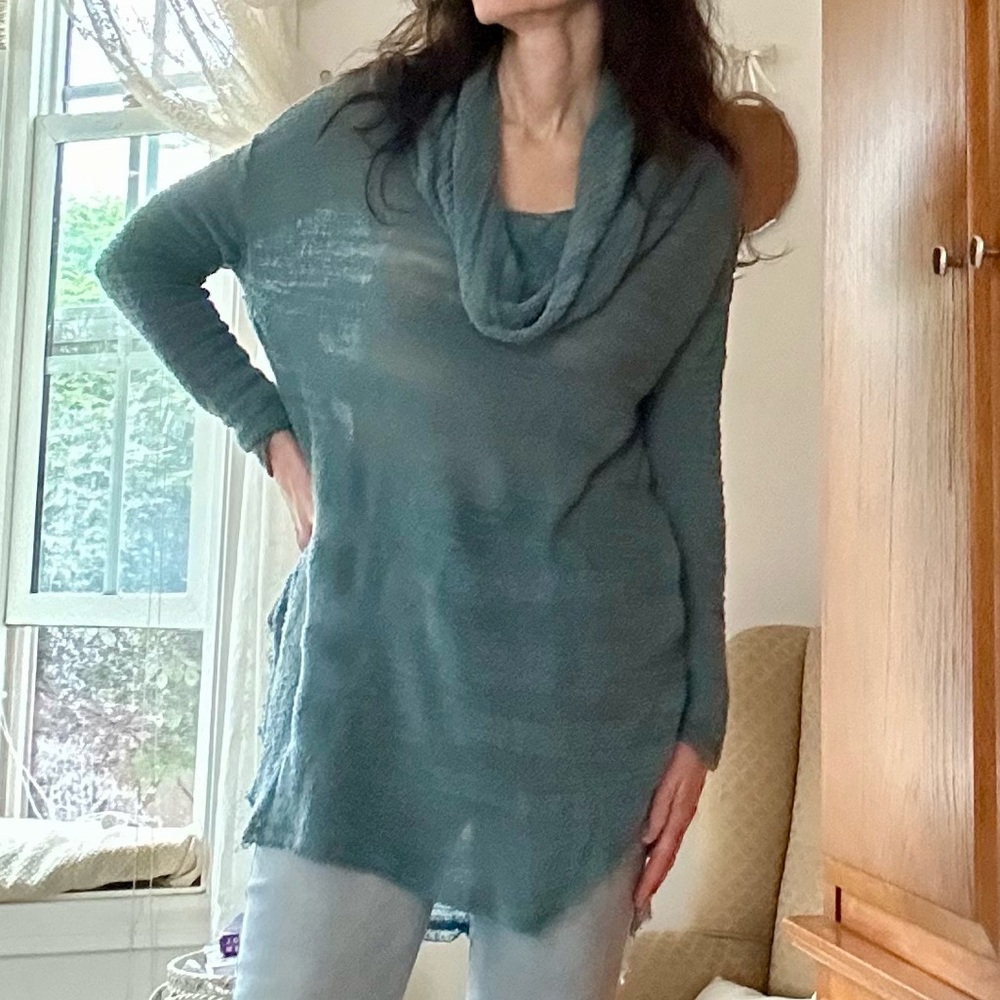 FREE PEOPLE TUNIC COWL NECK SEMI SHEER POST YOGA TOP